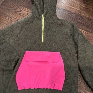 Outerknown Forest Green Hoodie with Neon Pink Pocket